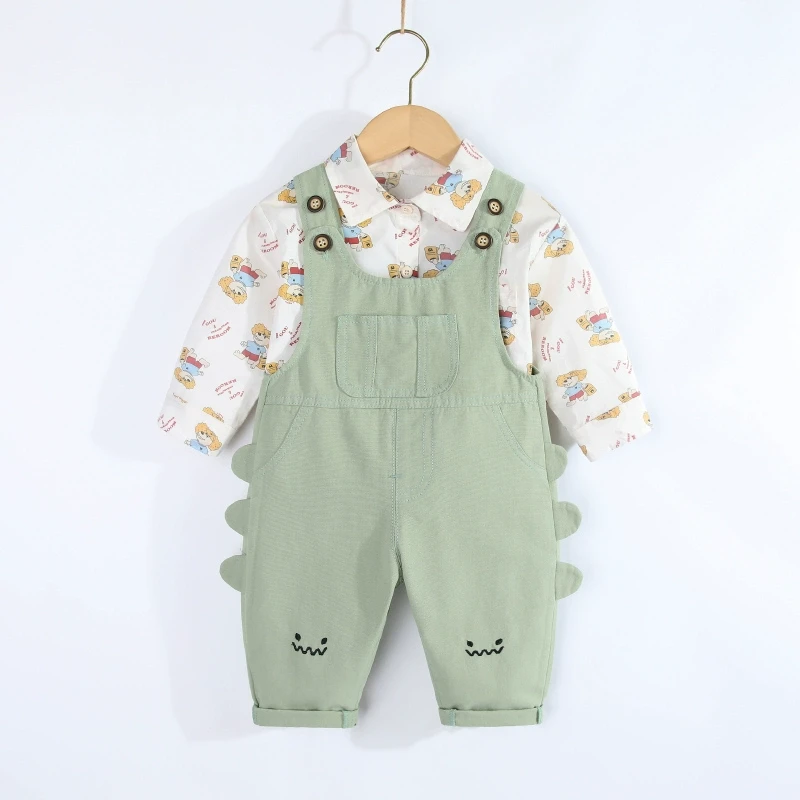 婴儿卡通背带裤春秋季0一2岁男女幼童小恐龙连体裤宝宝裤子春装