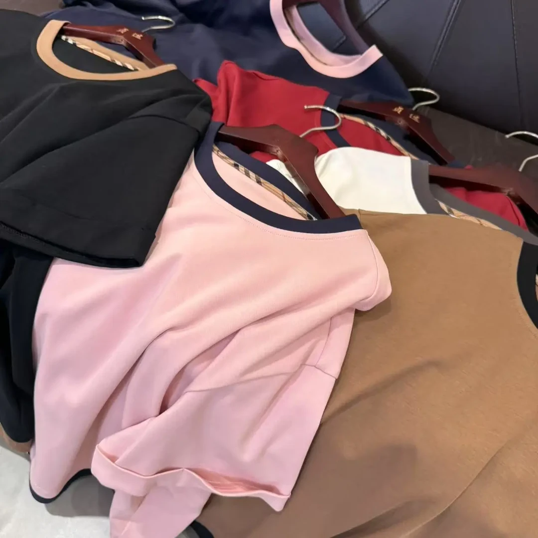 25638-螺纹领口设计简约休闲T恤女上衣