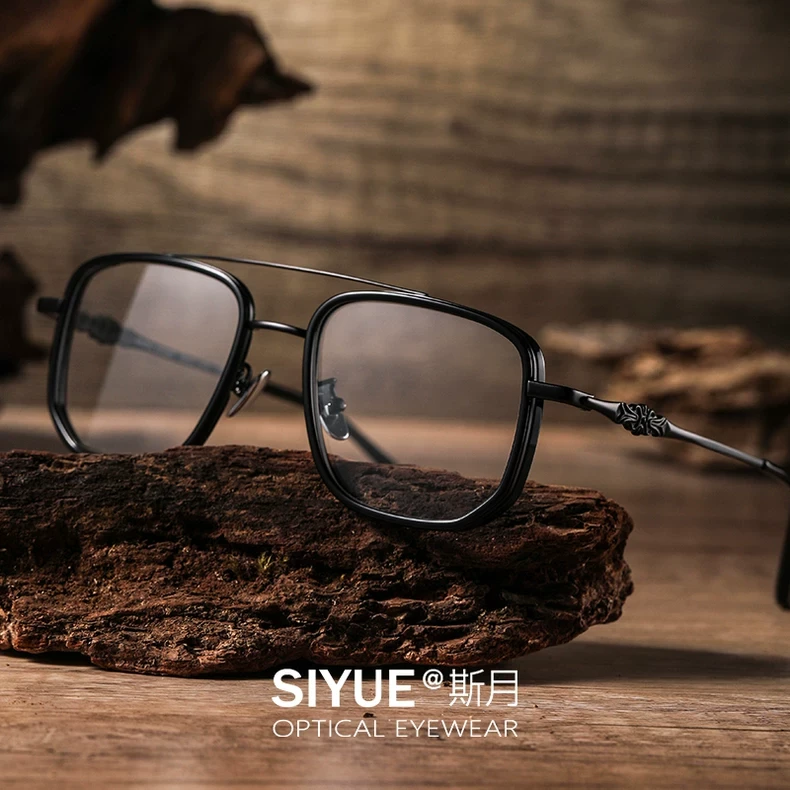 155 大框超轻纯钛胖脸近视眼镜男大脸双梁克萝同款可配防蓝光变色