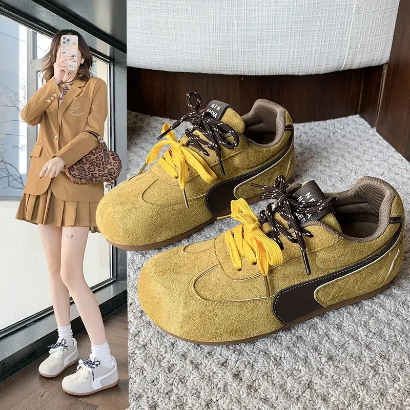 德训鞋女2025春季新款圆头软底运动休闲单鞋女阿甘休闲鞋