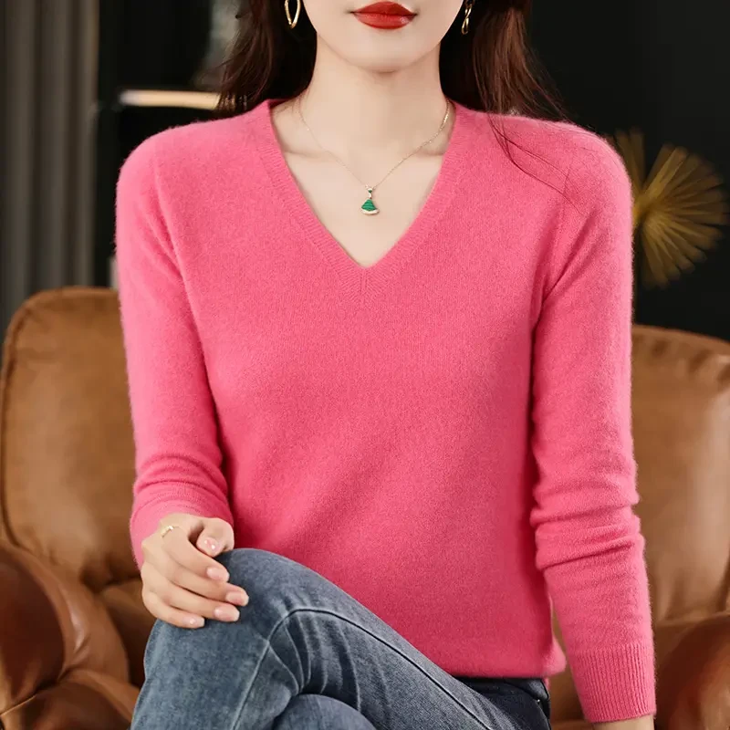 可机洗2025成衣V领纯色衫女士宽松百搭针织针织潮流秋冬新款时尚i