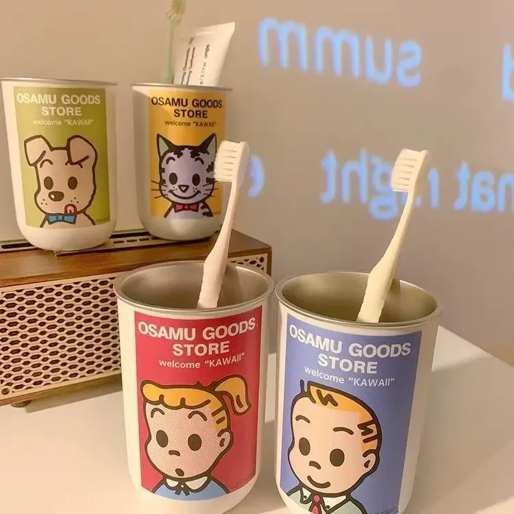 可爱情侣漱口杯轻奢高端不锈钢家用牙刷杯学生旅行便携带漱口M084