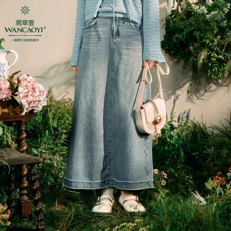 菀壹2025春季新款高腰时尚休闲百搭复古牛仔半身裙O38803411