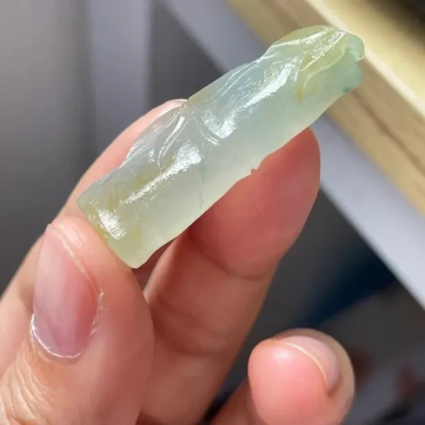 天然翡翠毛货冰透种老竹节吊坠