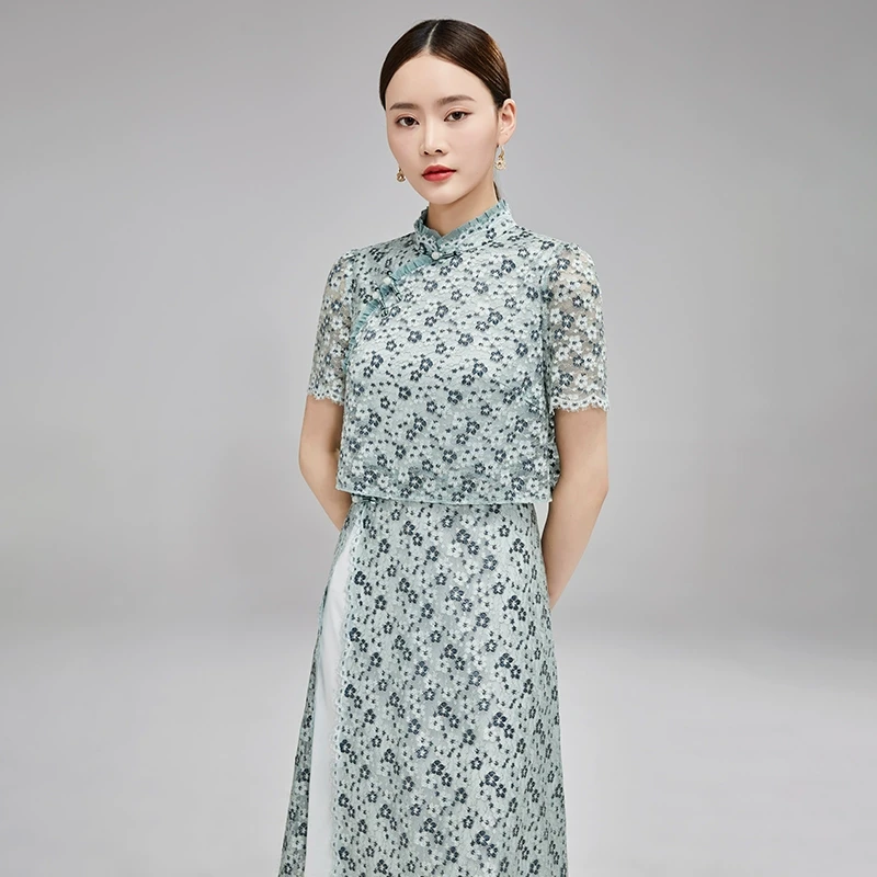 【媛媛女王专享】品玉【黛青】现代旗袍女改良时尚年轻款P22TH3053
