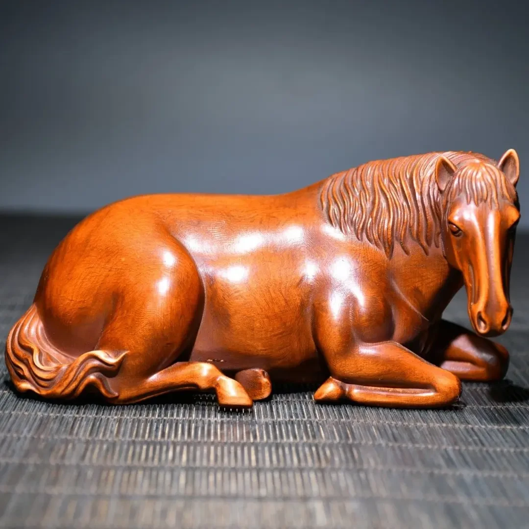 旧藏小叶黄杨木精雕刻动物生肖马到成功文玩工艺品装饰桌面摆件