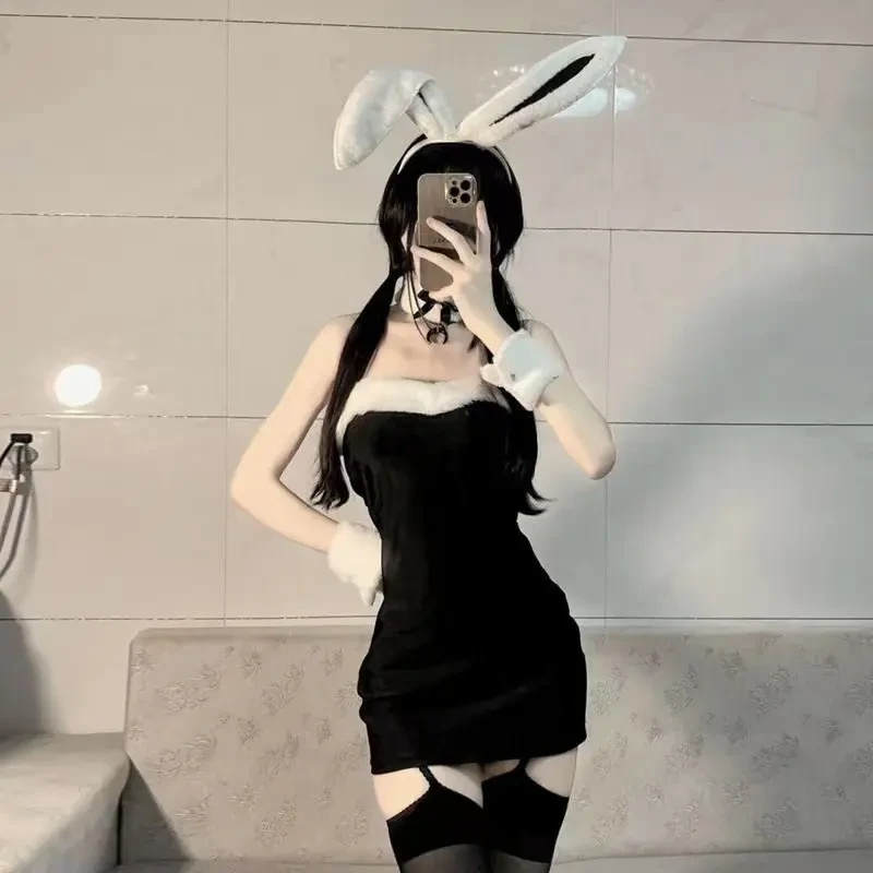 【可爱兔叽】性感风气质辣妹黑色睡衣女套装少女兔女郎套装小心机
