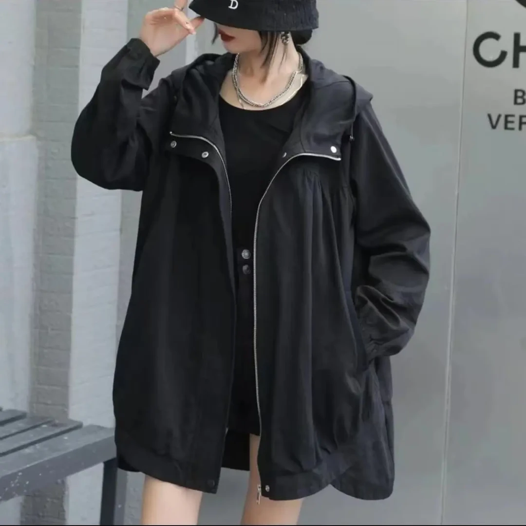 韩版宽松版女士中长款秋装纯色风衣大码遮肚显瘦休闲百搭外套
