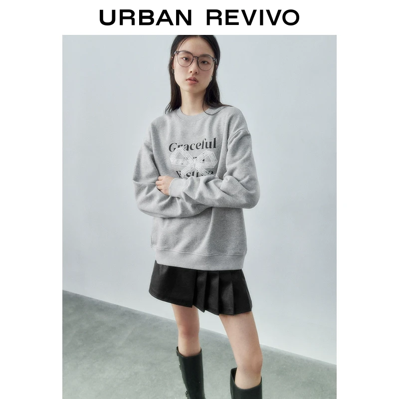 UR2025秋季新款女装都市学院芭蕾风蝴蝶结字母卫衣UYU450012
