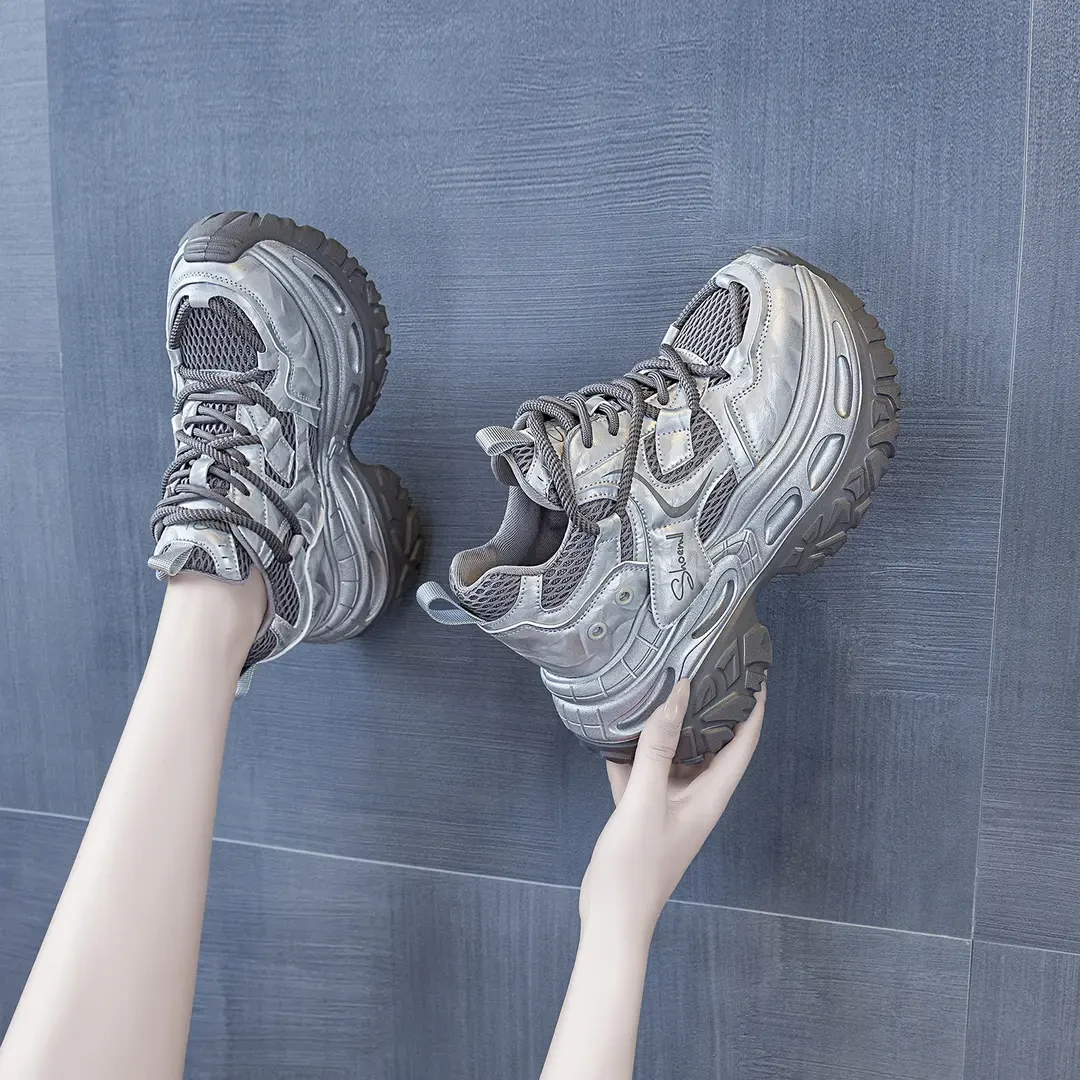 增高10-13cm老爹鞋女2025秋新款轮胎底拼色时尚ins潮鞋厚底休闲鞋