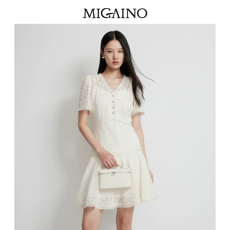 Migaino/曼娅奴2025年法式优雅别致感小众蕾丝连衣裙MP14DB652