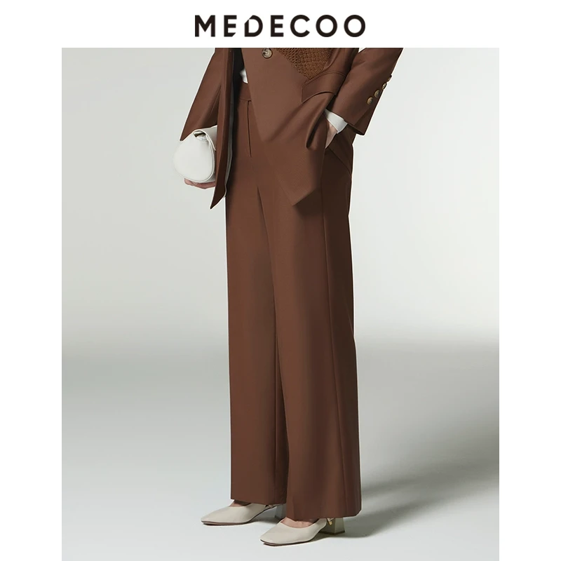MEDECOO/墨蒂珂【星线好物】商务中腰休闲裤显瘦阔腿裤MID80513