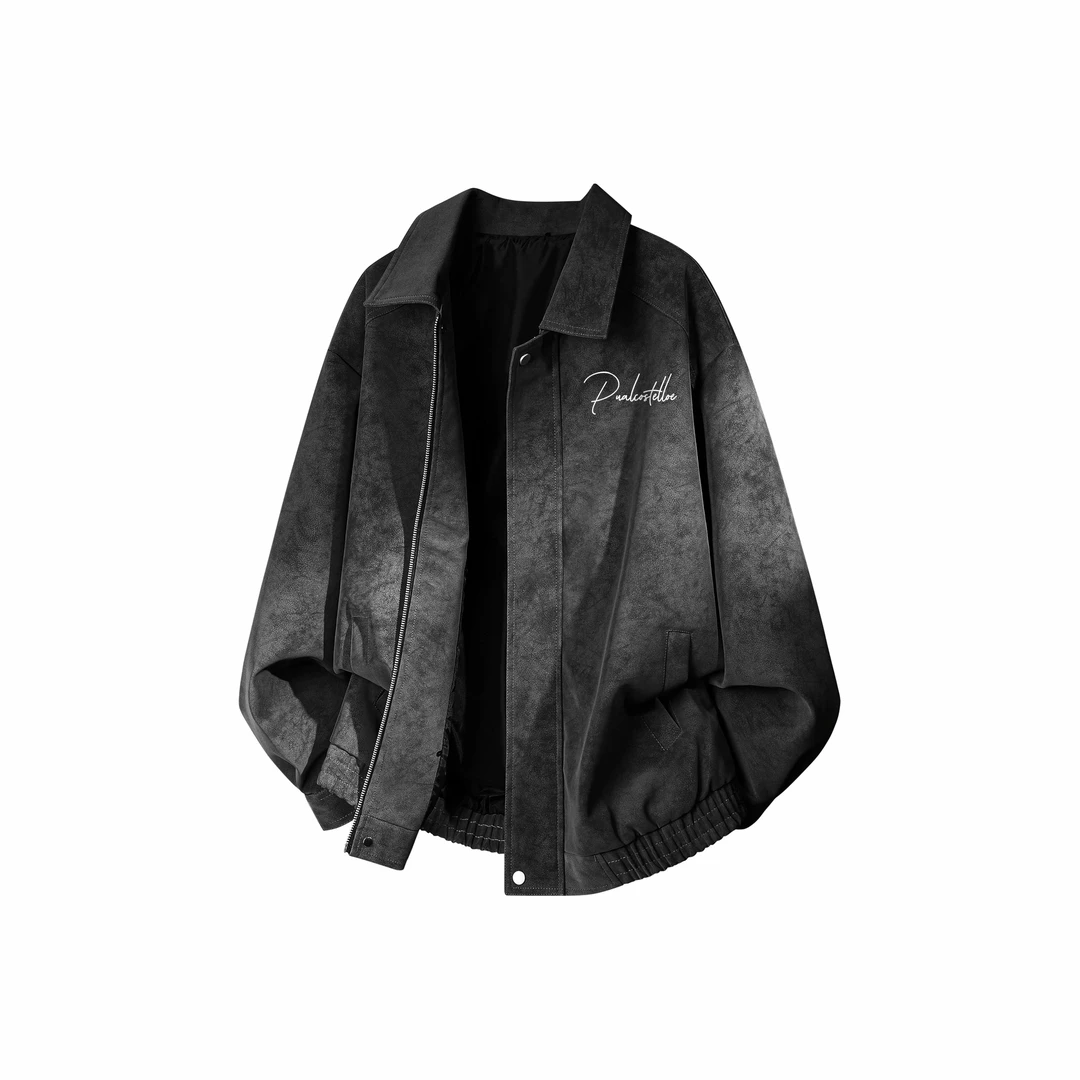 cleanfit扎染学院风ogo厚板做旧百搭痞帅机车Vintage夹克男女同款