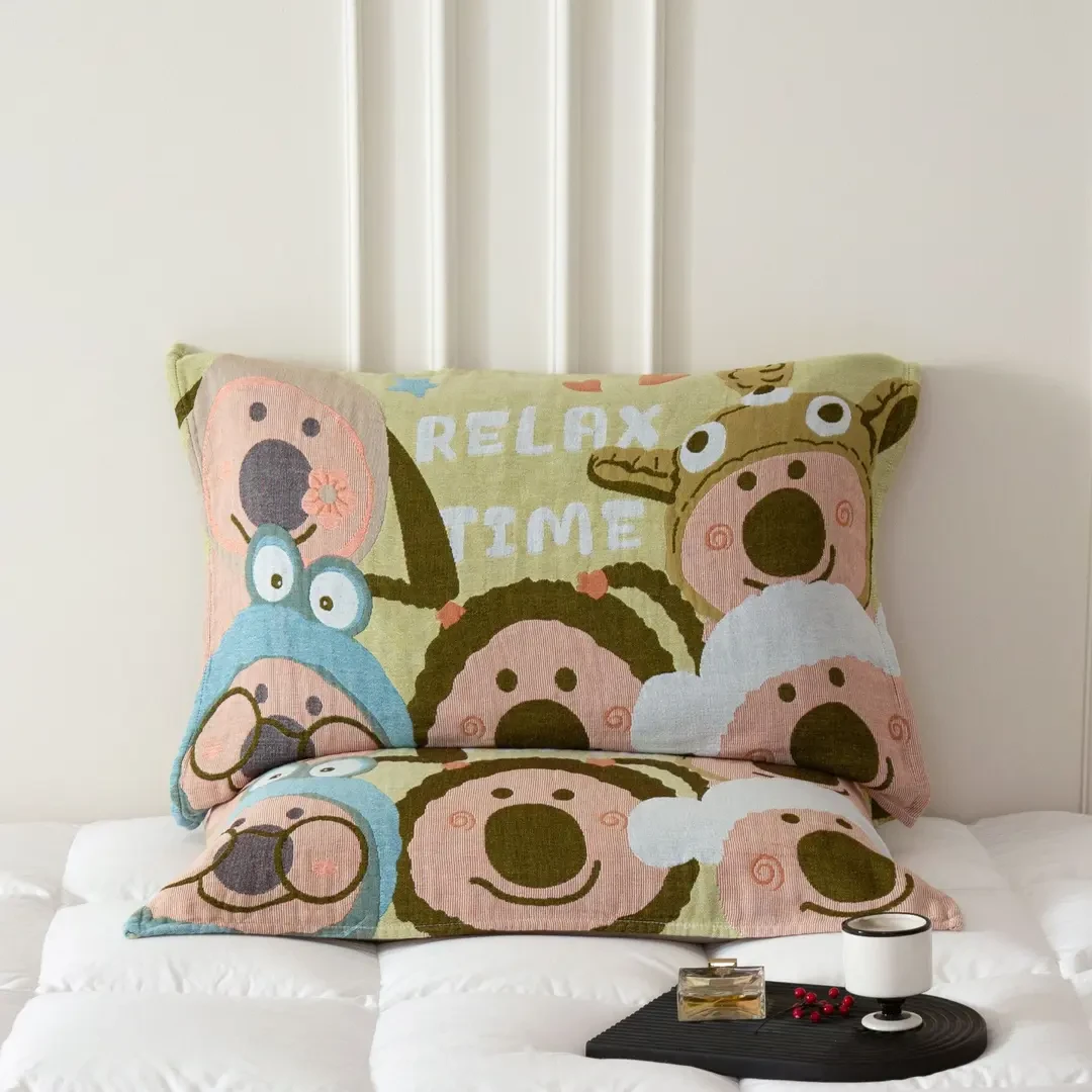 2025新款棉四层纱布枕巾柔软透气吸汗不掉毛卡通可爱枕巾盖巾