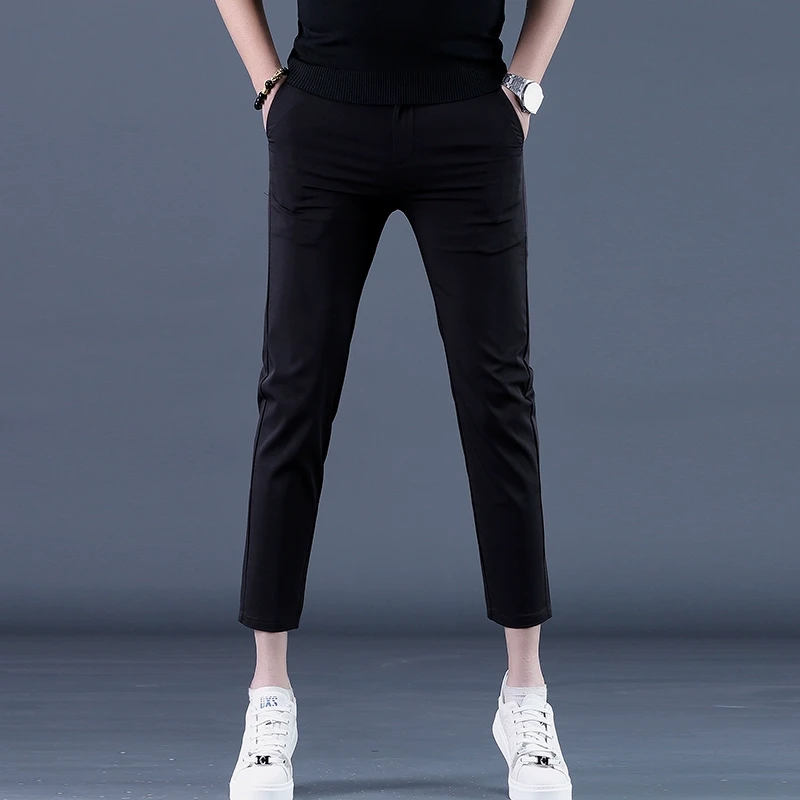 夏季时尚九分裤男士薄款百搭高级感休闲裤冰丝修身八分裤商务西裤