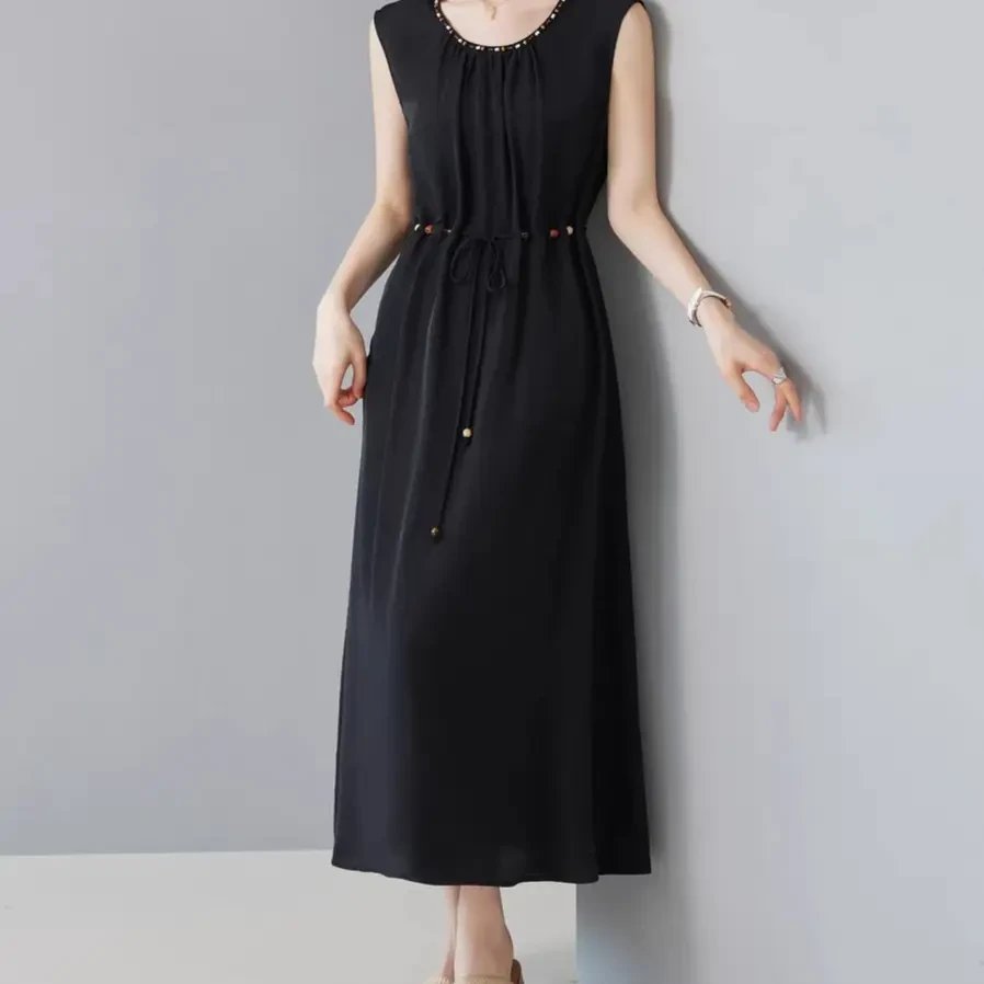 夏季时尚无袖中长款连衣裙减龄显瘦气质百搭7662