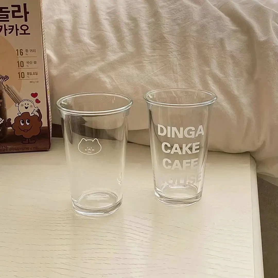 韩国ins博主同款法文字母玻璃杯牛奶杯咖啡拿铁简约耐高温送吸管