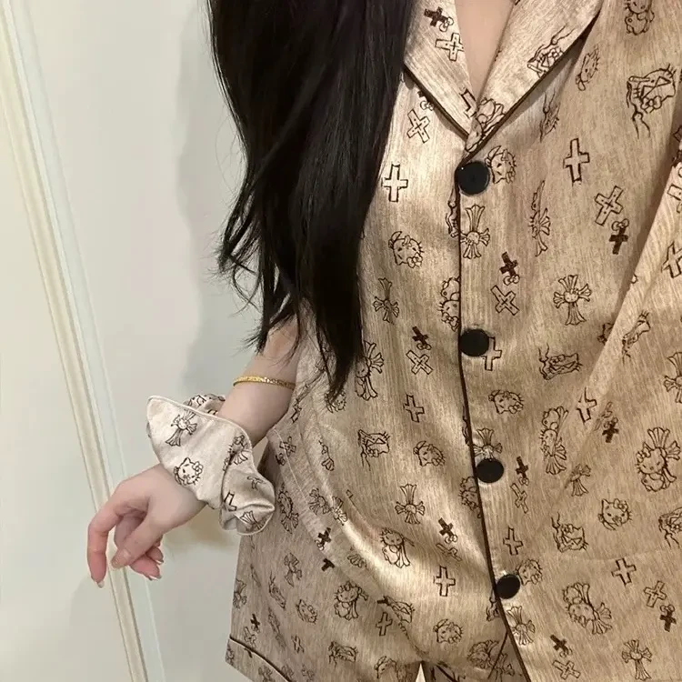 凯蒂猫冰丝冰凉感甜美舒适女士睡衣家居服套装夏季短袖短裤家居服