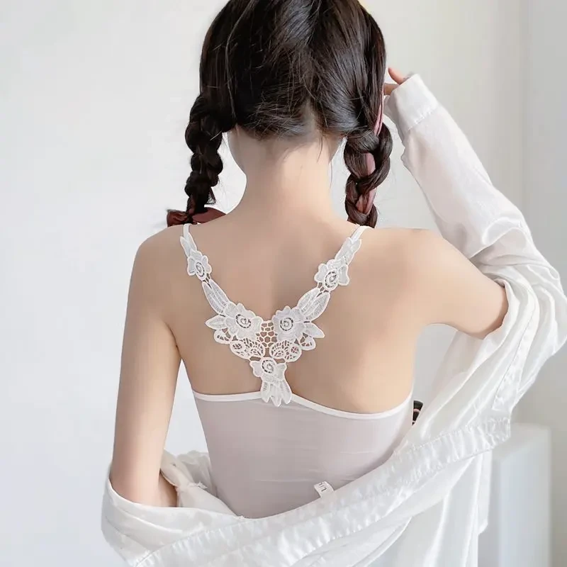 蕾丝美背性感裹胸短款网纱内搭上衣女吊带背心打底防走光抹胸内衣