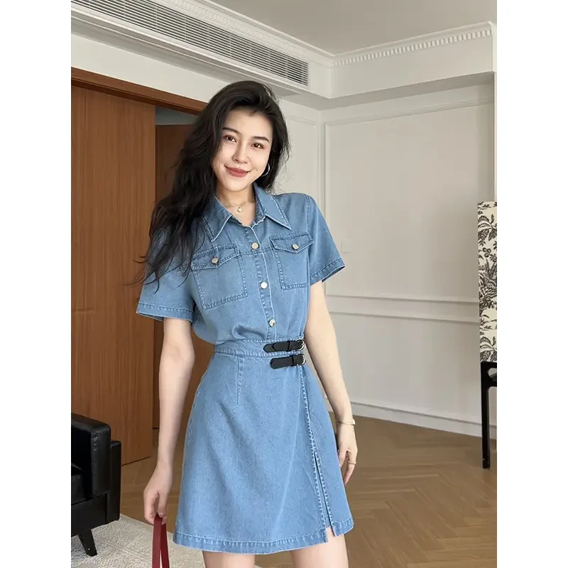 港味复古时尚气质小众设计感2025年夏季一片式收腰显瘦连衣裙女