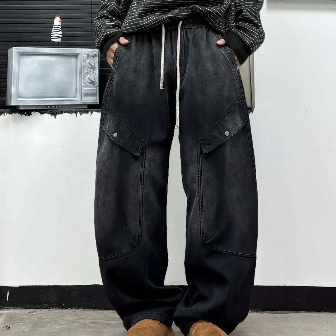 冬季 加绒加厚宽松弯刀裤复古休闲百搭工装裤