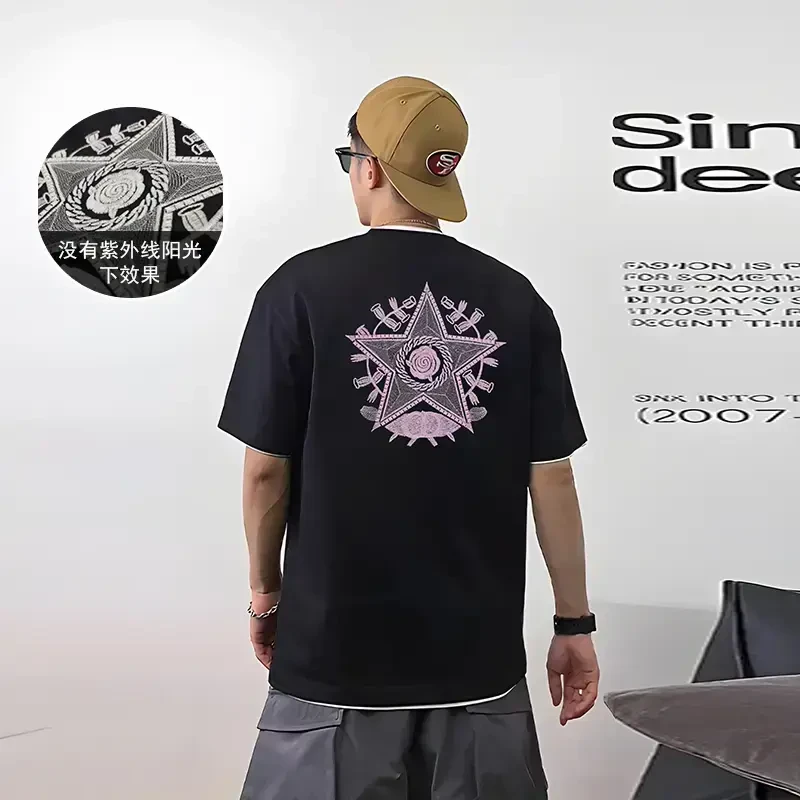 【轻奢男装b】T1965夏季潮流新品短袖光变五角星刺刺绣时尚休闲百搭