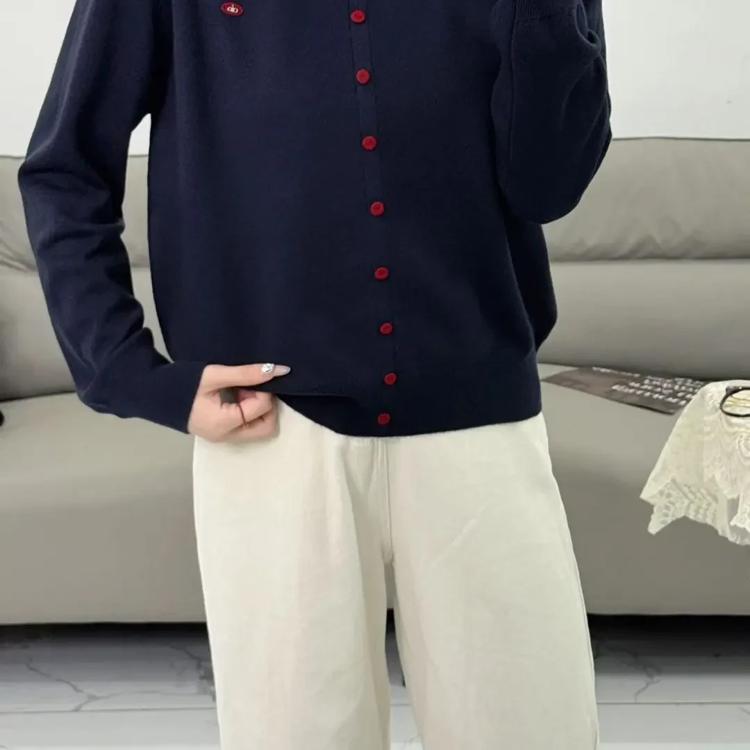 冬季新款洋气单排扣小狗扣高领针织开衫时尚韩系通勤百搭圆领