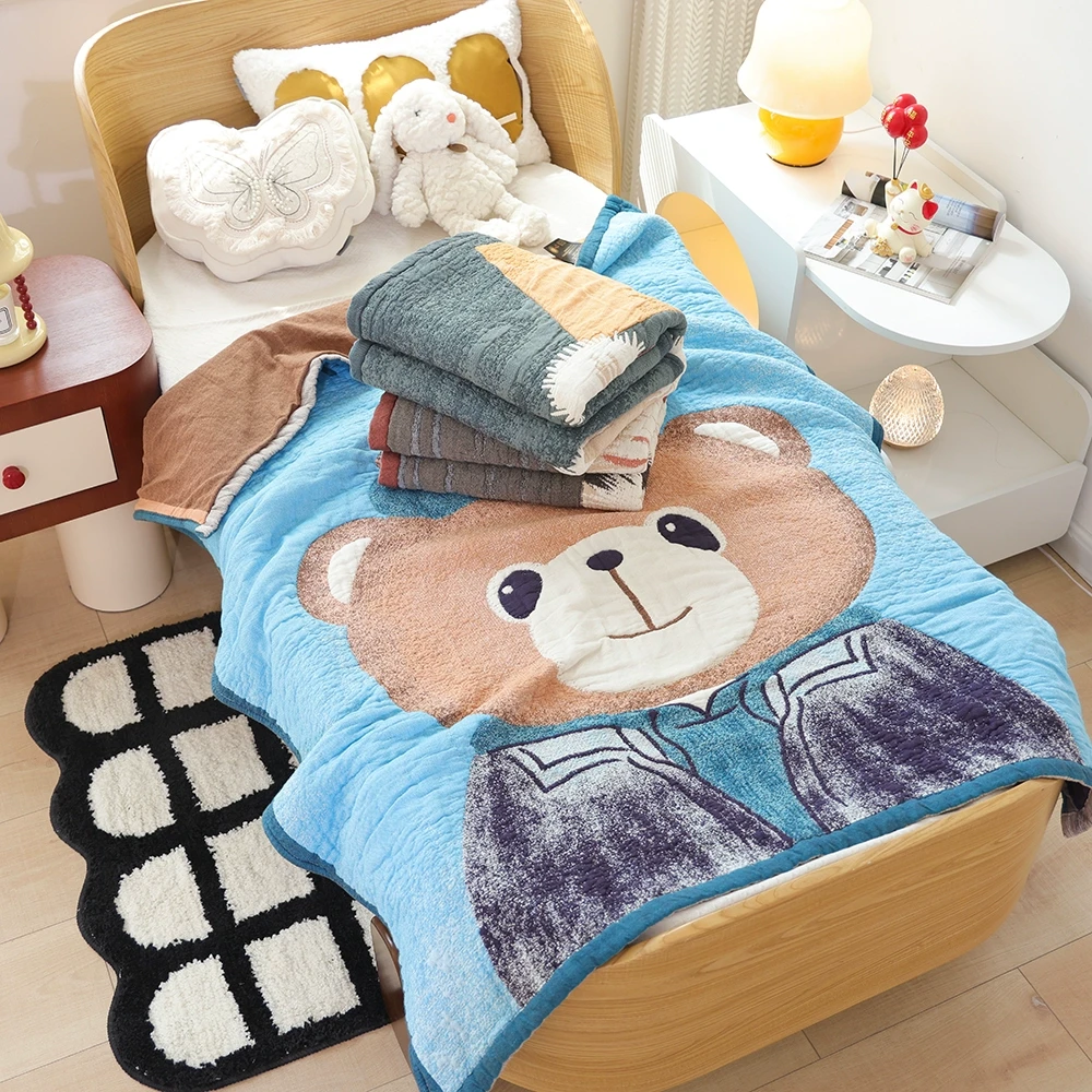 加厚儿童毛巾被纯棉纱布盖毯柔软透气宝宝午睡毯四季通用空调被子