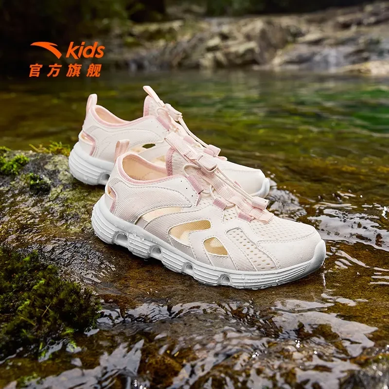 安踏儿童女大童框子鞋2025夏新款透气舒适防滑耐磨青少年包头凉鞋