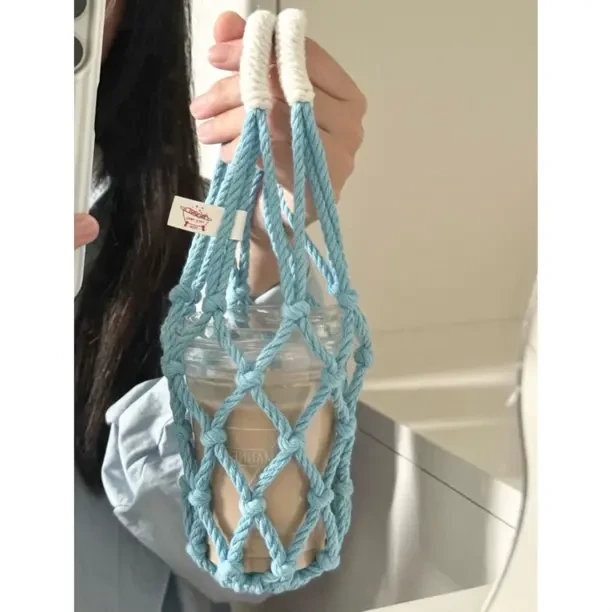 创意咖啡杯网兜杯套便携式水杯奶茶杯提兜通用编织防烫杯袋通勤带