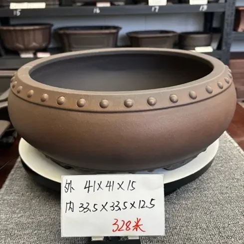 紫砂仿老做旧圆形浅鼓钉花盆适合多肉菖蒲金弹子等绿植盆栽