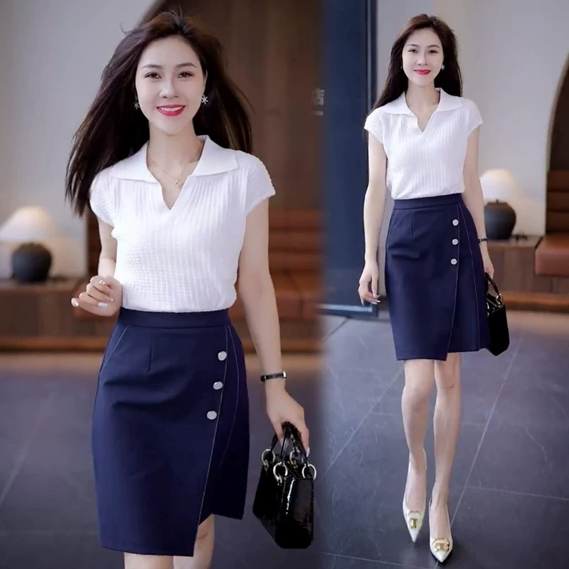 气质冰丝针织衫女短袖夏季薄款今年流行漂亮小衫时尚洋气polo上衣