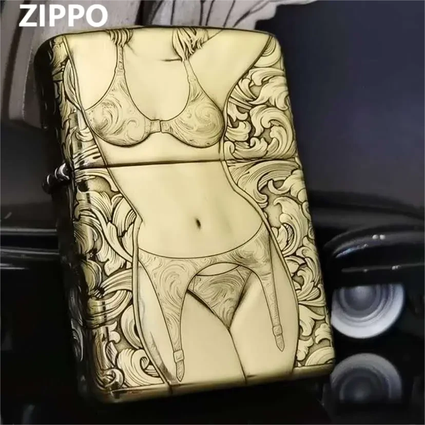 ZIPPO/之宝打火机蚊版唐草内衣女郎 甲黄铜官方正品打火机DYX1H1