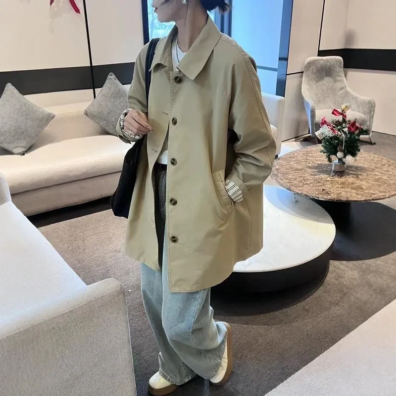 卡其色风衣外套女2025年秋季新款韩版高级感宽松中长款休闲上衣