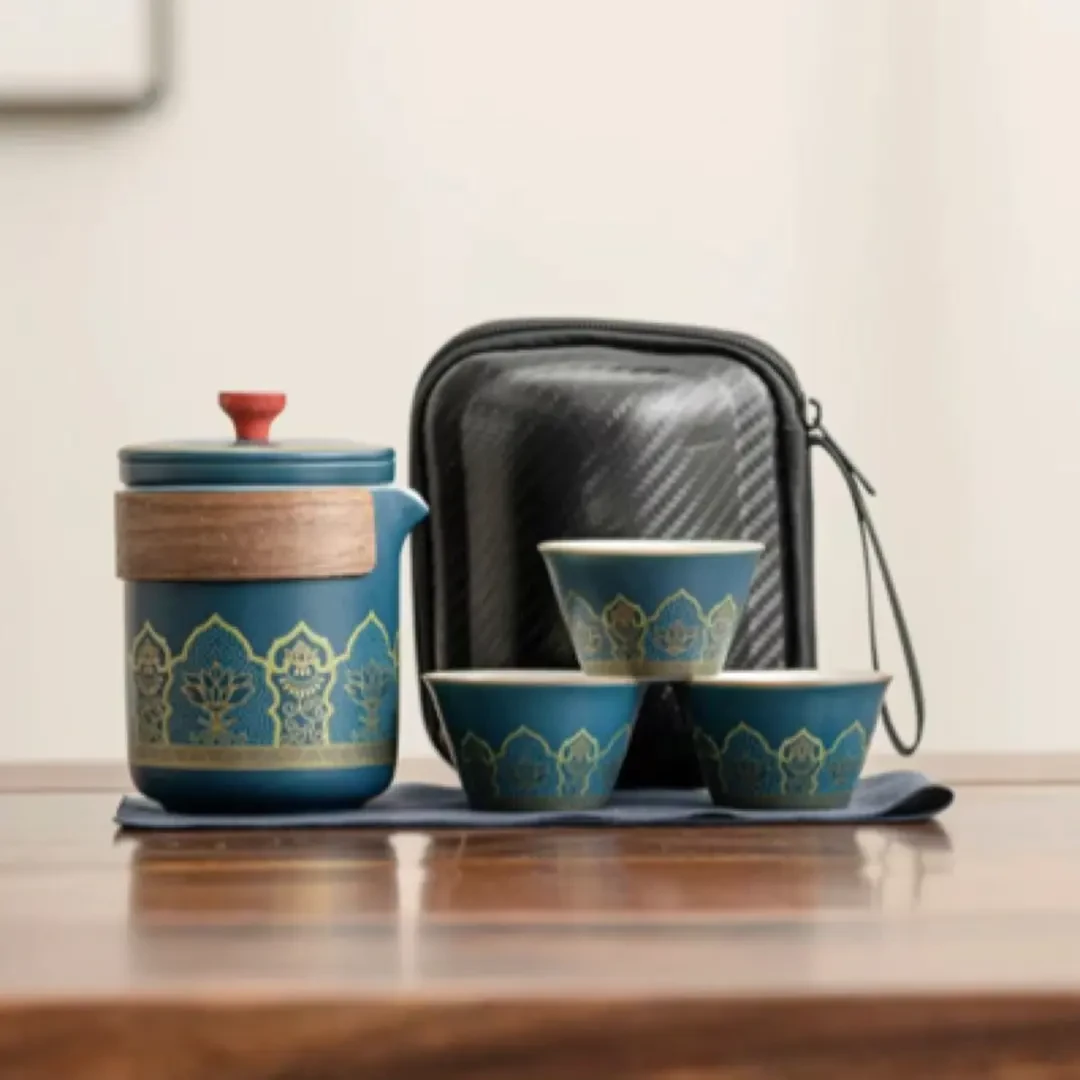 一鸣    车载便携式户外旅行茶具套装蓝色（一壶三杯H193