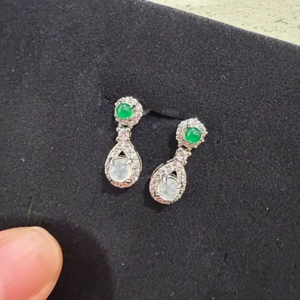 豪镶冰种天然翡翠耳饰捡漏款（36-299941）