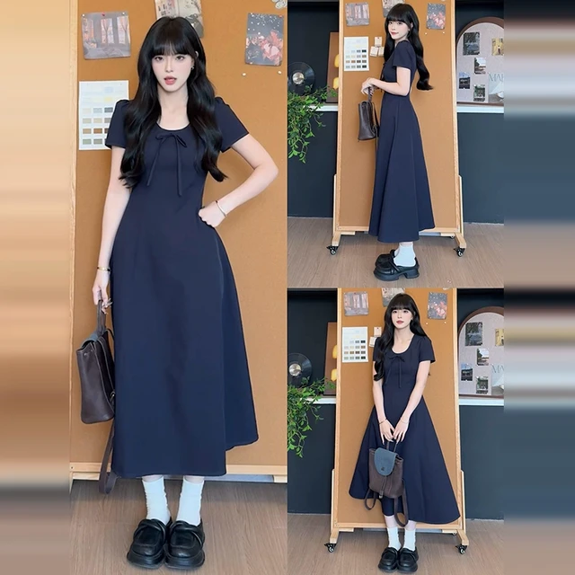 法式气质蓝色蝴蝶结连衣裙子女夏季2025新款爆款漂亮绝美收腰长裙