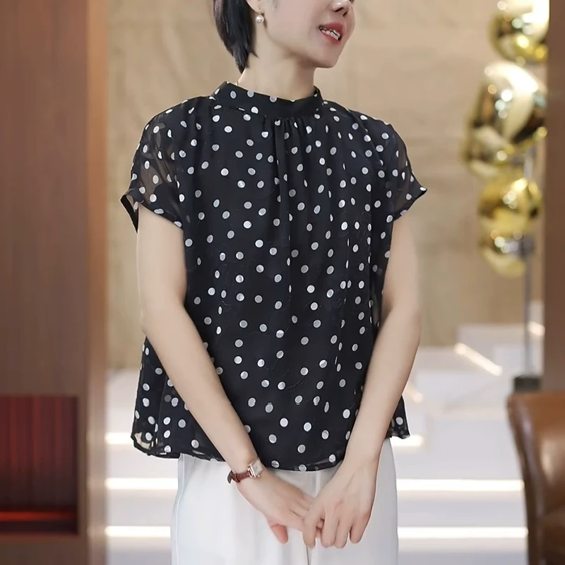 法式波点雪纺衬衫女夏季2025新款小众设计感圆点小衫气质百搭上衣