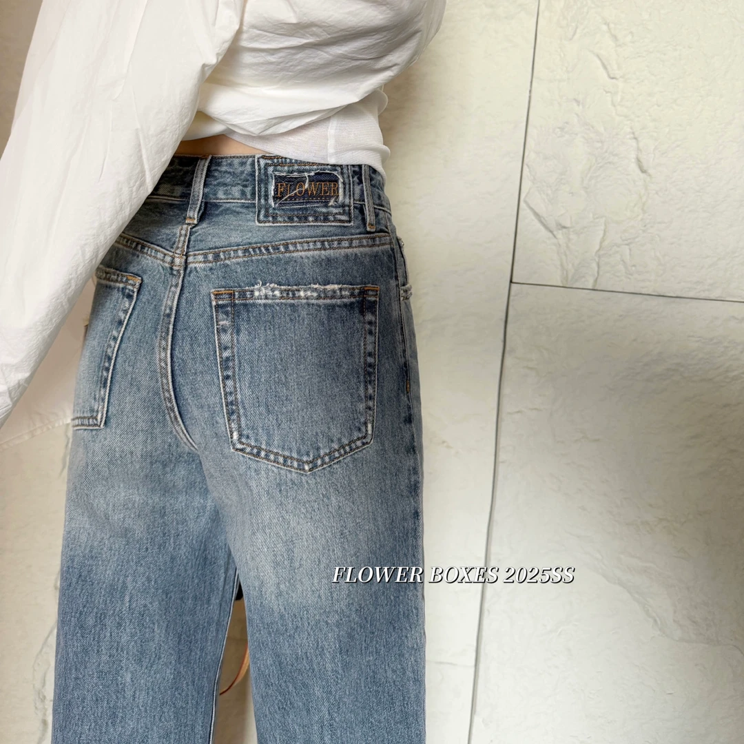 爆款法棍裤花匣子牛仔裤2025春季新款86870小个子直筒裤FLOWER