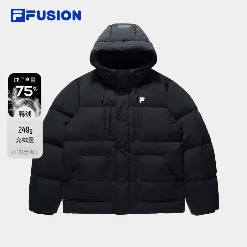 春季新款FILA斐乐中长款羽绒服男新款宽松连帽外套T11M446906