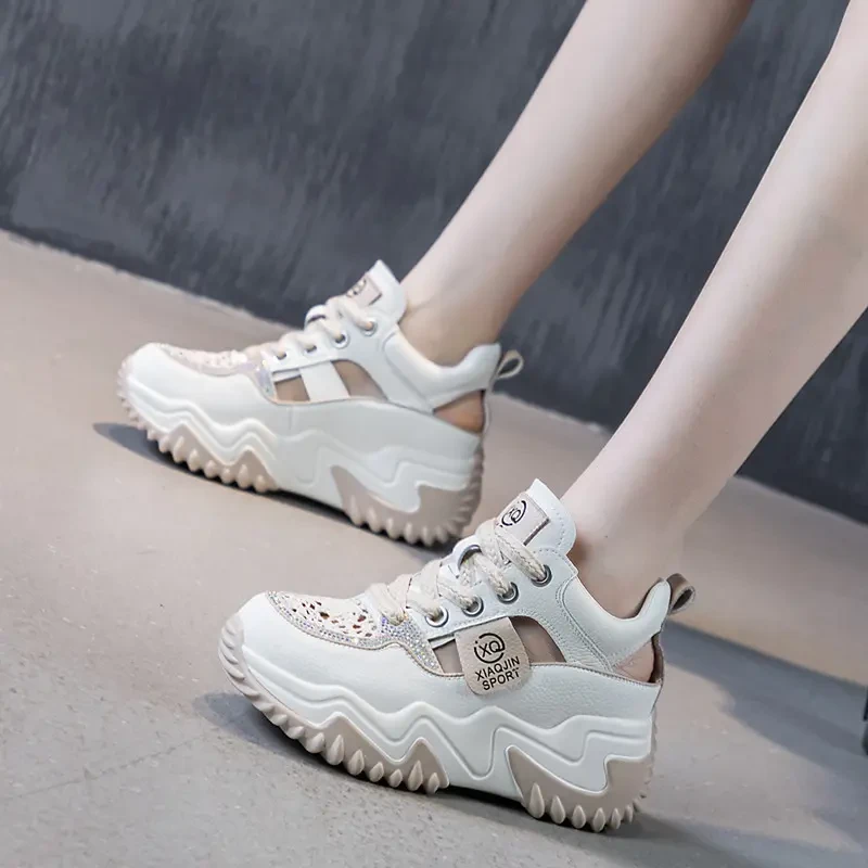 万达撤柜真皮包头凉鞋女春夏新款内增高网面小白鞋洞洞鞋夏季透气