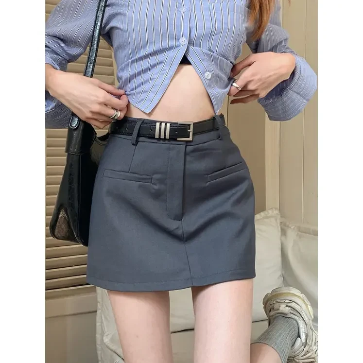 灰色休闲西装半身裙女夏季新款高腰百搭显瘦A字防走光百搭短裙子