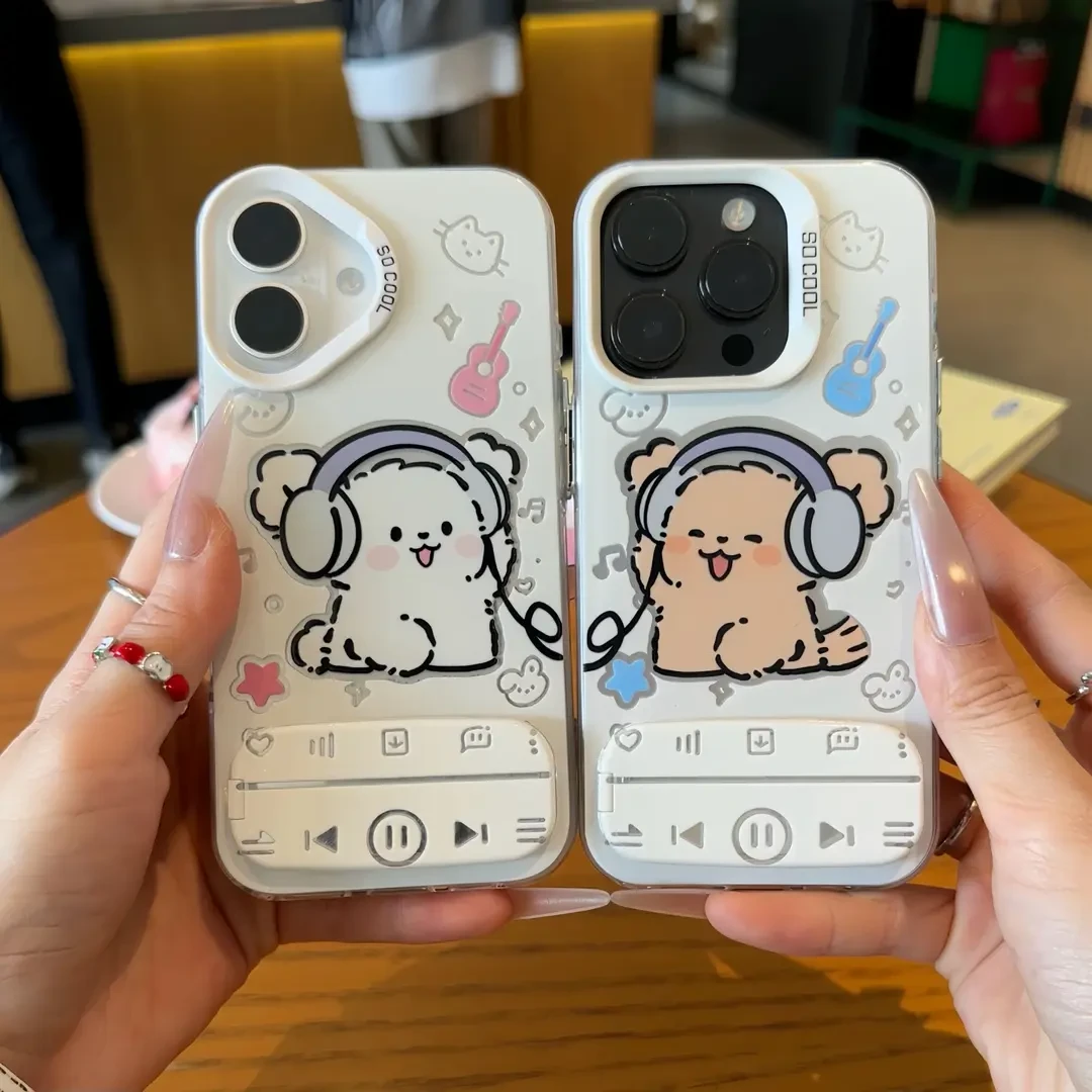 适用耳机小狗播放器支架苹果16promax彩银手机壳华为oppo小米15