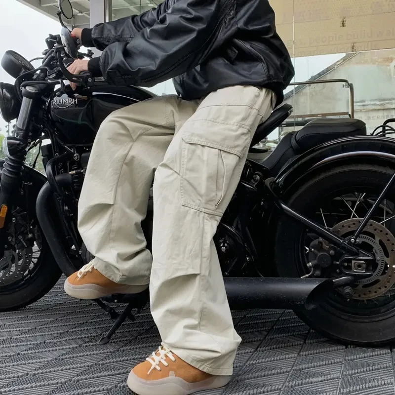 纯棉多口袋工装裤男美式高街cleanfit春宽松直筒阿美咔叽休闲裤子