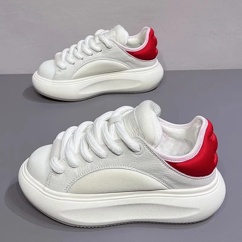 厚底小白鞋女2025夏季新款真皮百搭休闲板黄色女款厚底防滑板鞋