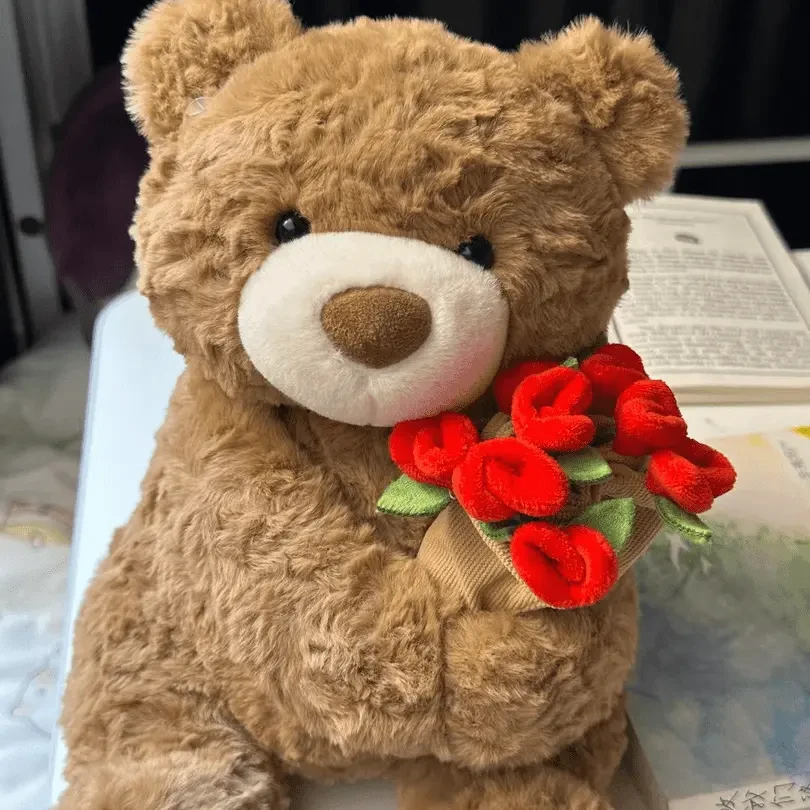 【来了】玫瑰花小熊公仔生日礼物毛绒玩具玫瑰花帽子爱人