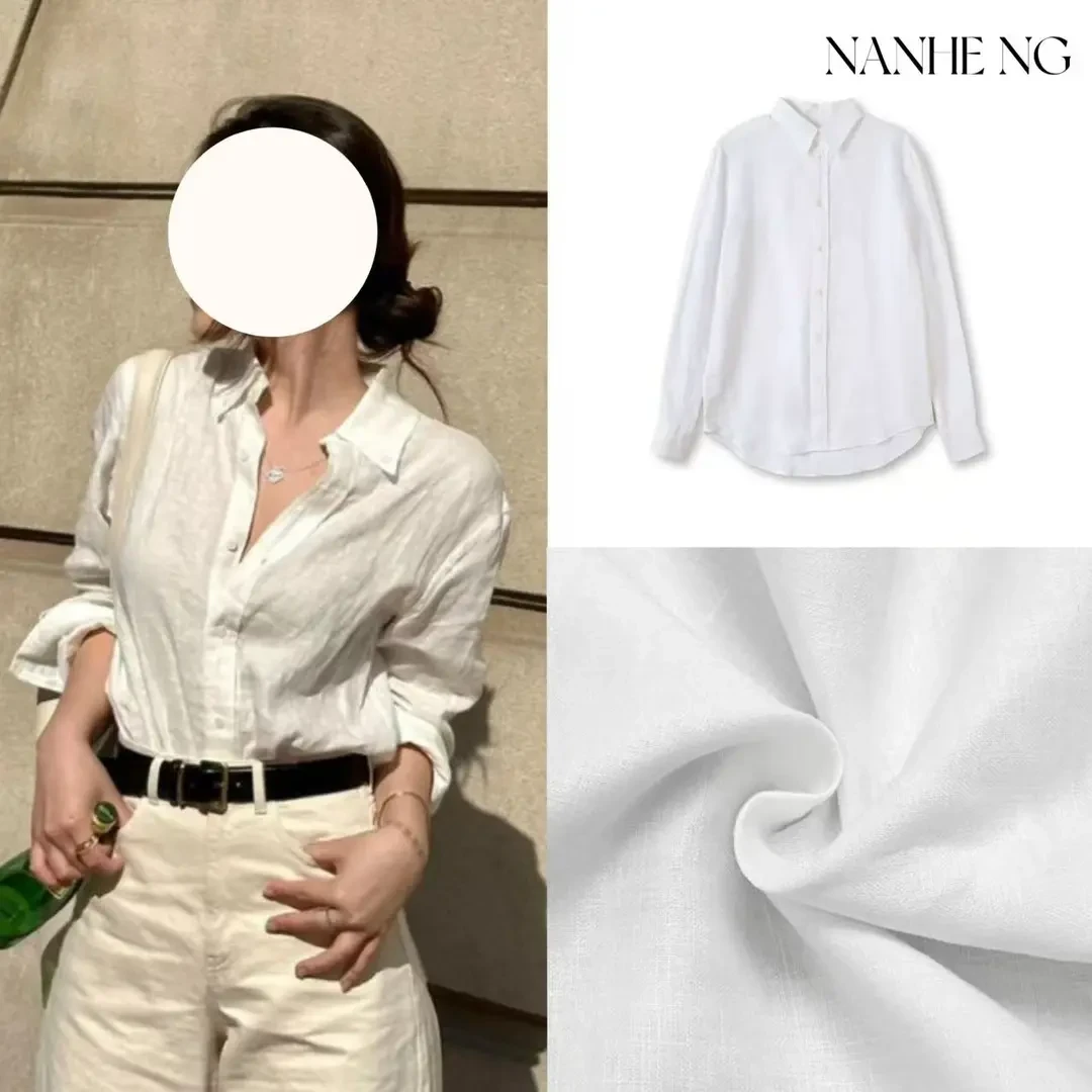 5418A白色衬衫经典亚麻老钱风女装气质衬衣长袖显瘦百搭休闲