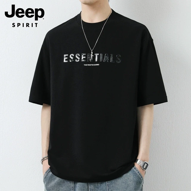 吉普短袖t恤男士2025年夏季宽松休闲美式字母印花透气薄款体恤男