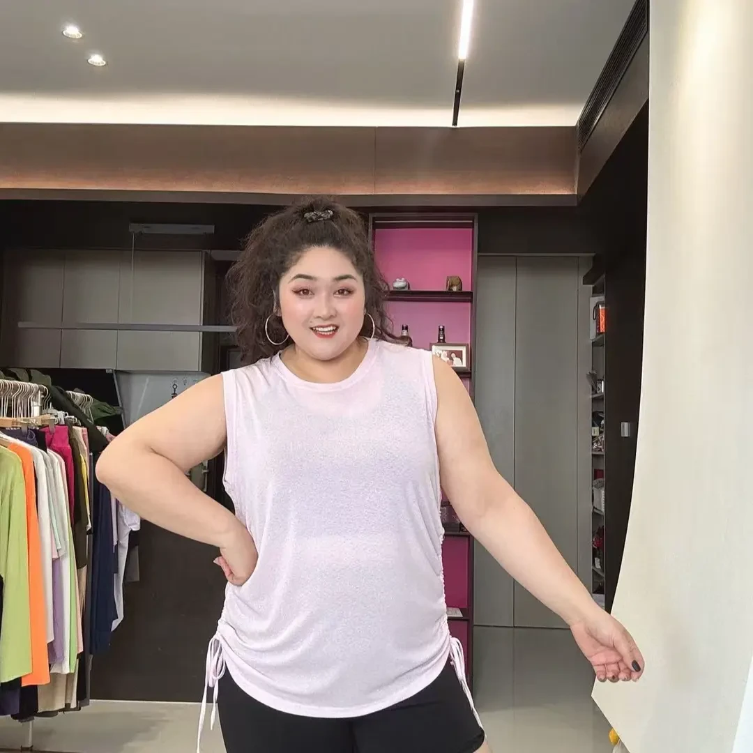 励志女孩励志女孩大码女士竹节面料运动速干抽绳显瘦背心BX-2