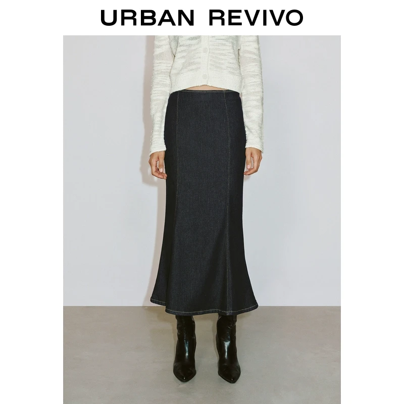 UR2025春季新款女装欧若风复古魅力氛围感鱼尾牛仔半裙UWG850062